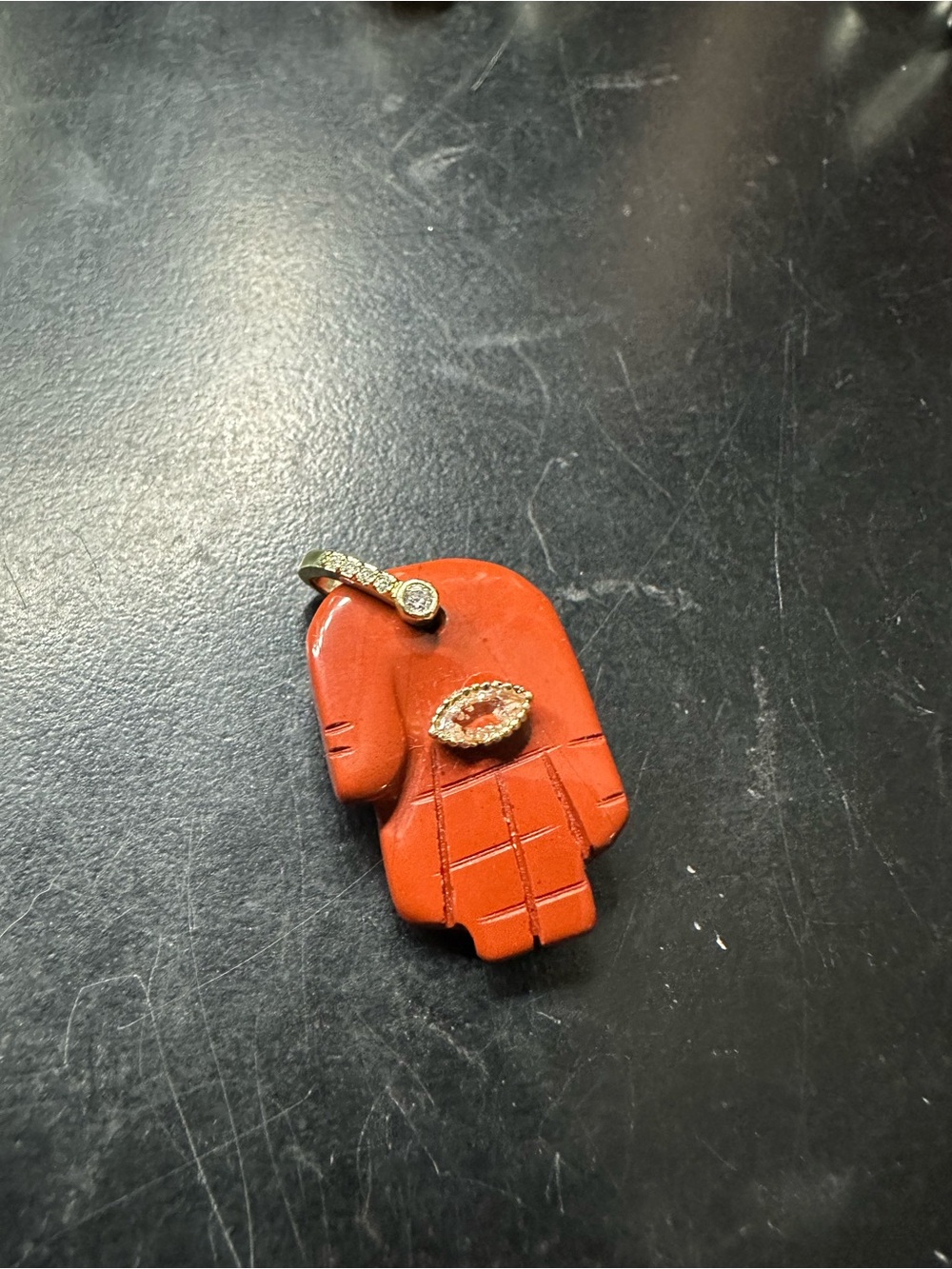 Freida Rothman Vault Gold-Accented Burnt Orange Hamsa Pendant - brass base
